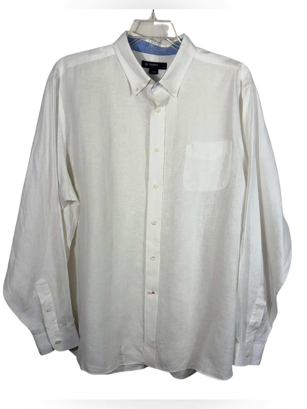 Cremieux Classics 100% Linen White Button Down Long Sleeve Shirt XXL 2XL Golf